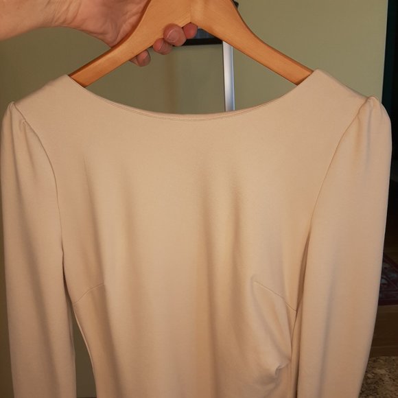 NWOT!!! Elegant Warm Vanilla Cream DAZY Bodycon Ruched Midi Dress - Picture 3 of 8